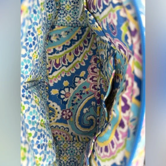 Vera Bradley Bowler Bag Blue Green Pink Paisley Double Handles Pockets Zip Close - Picture 3 of 11